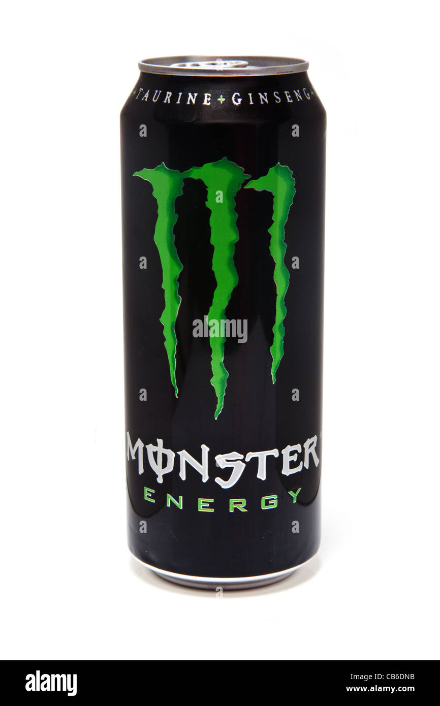 Monster energy drink isolato su un bianco di sfondo per studio. Foto Stock