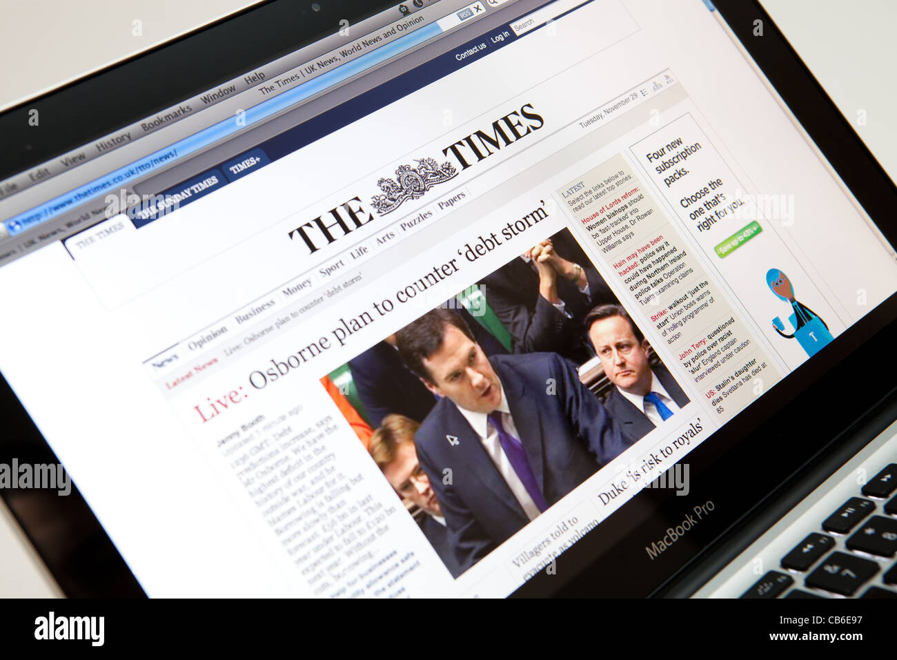 Il Times Online il sito Web di giornale screen shot della pagina web Foto Stock