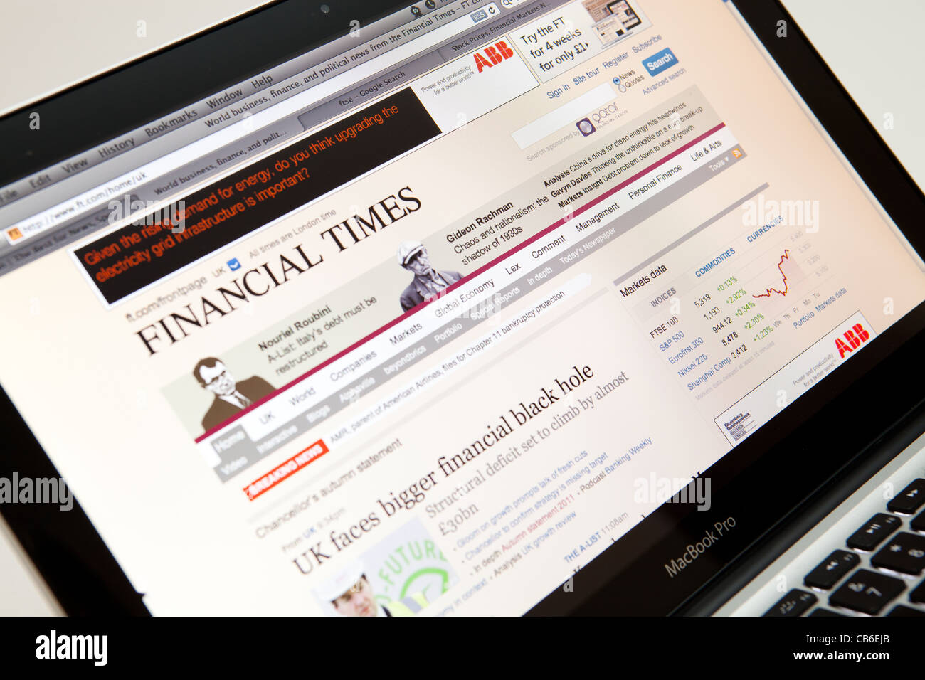 Il sito del Financial Times screen shot della pagina web Foto Stock