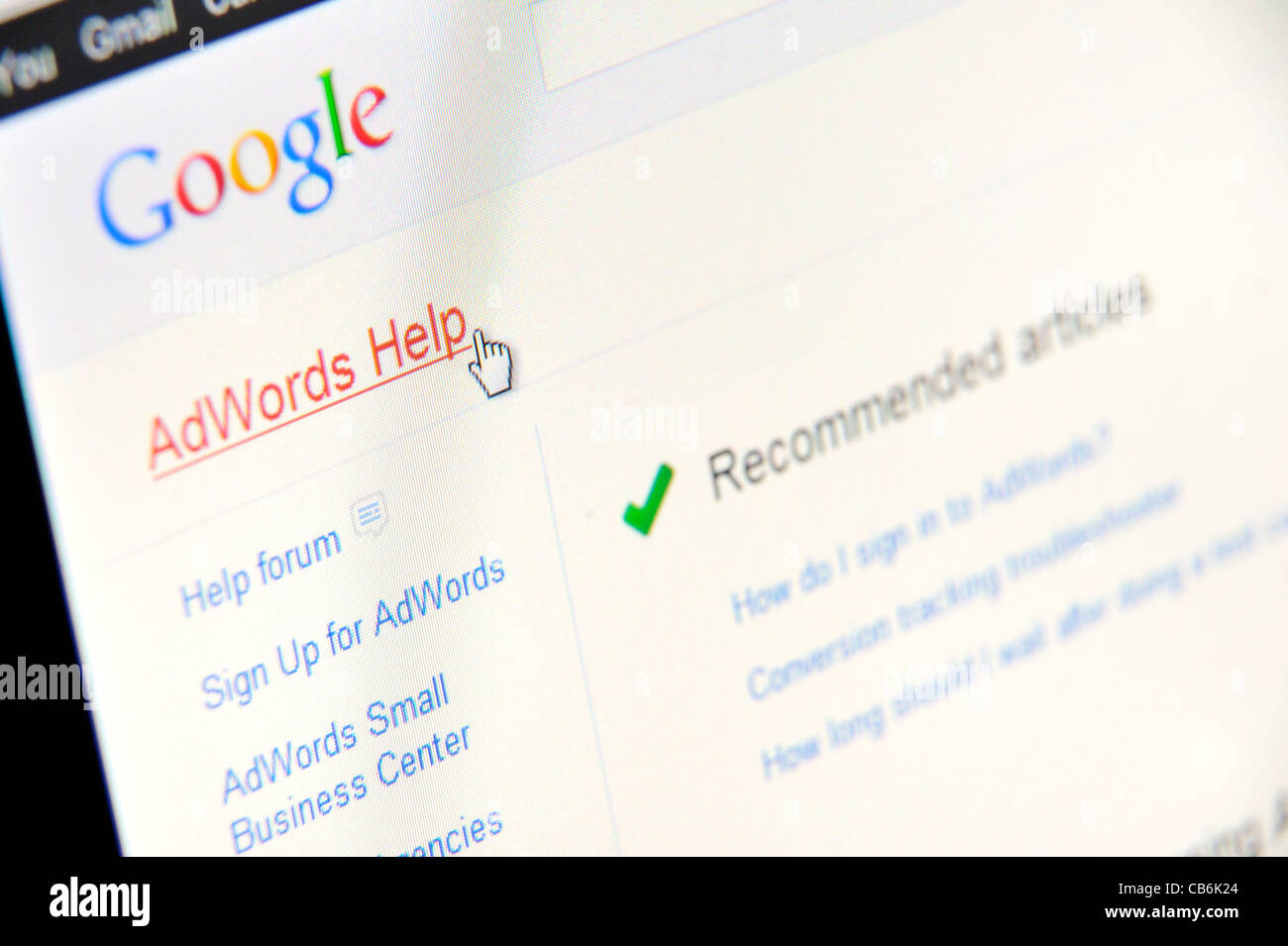Google AdWords Help Foto Stock