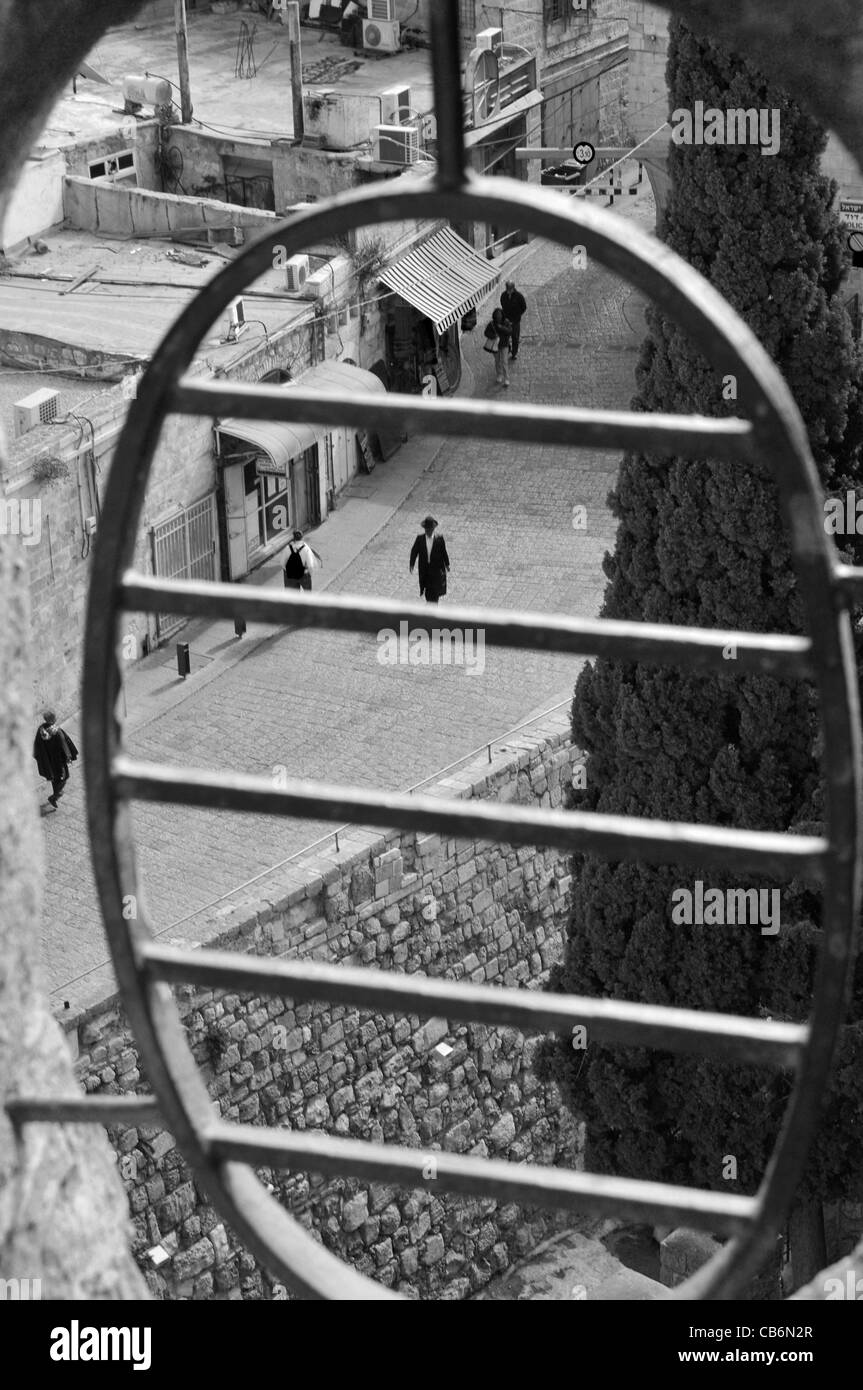Strada di Città Vecchia buttare squarcio di David parete della torre,Gerusalemme, capitale di Israele, Asia, Medio Oriente Foto Stock