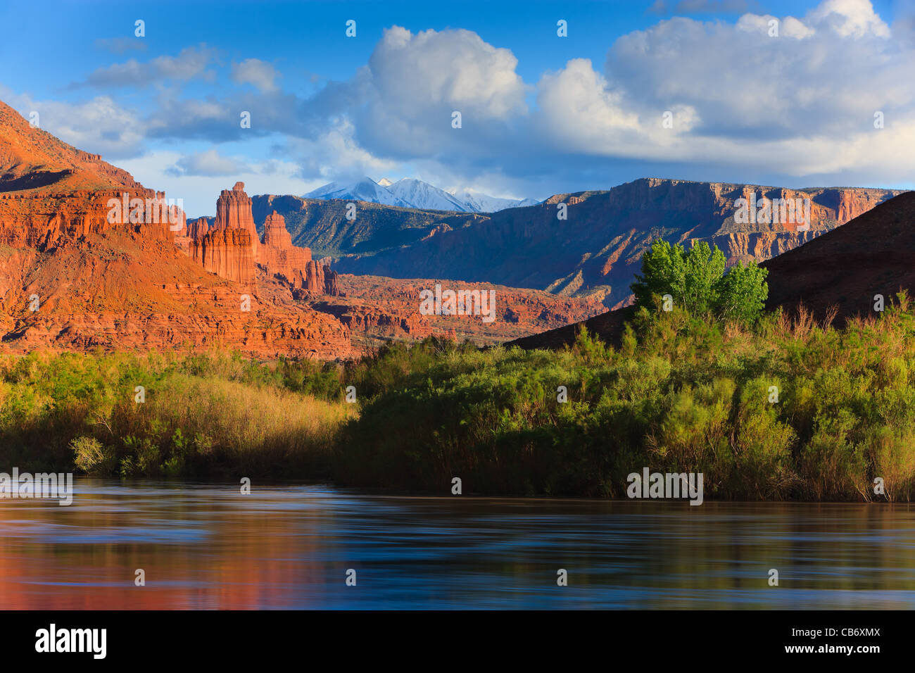 Le Torri di Fisher al tramonto, Moab, Utah Foto Stock