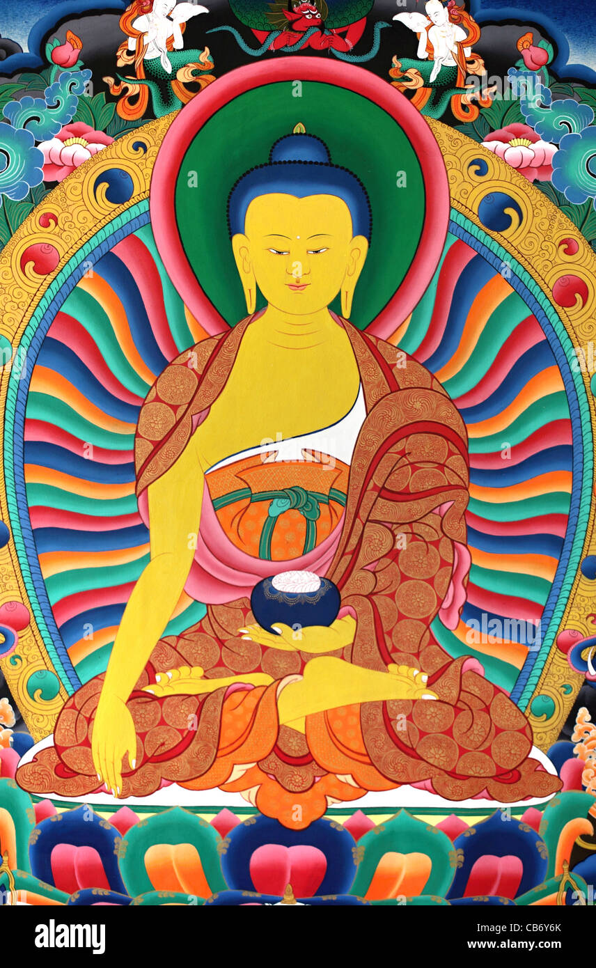 Sakyamuni Gautama Buddha thangka Nepal Foto Stock