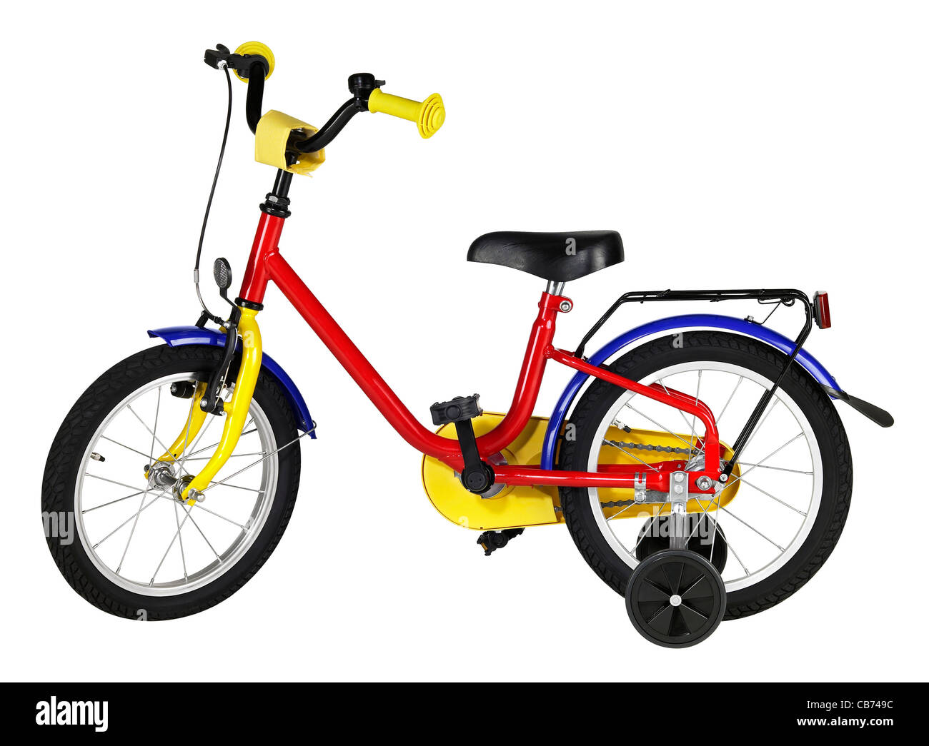Studio fotografico di un multicolore yuvenile bicicletta nel retro bianco Foto Stock