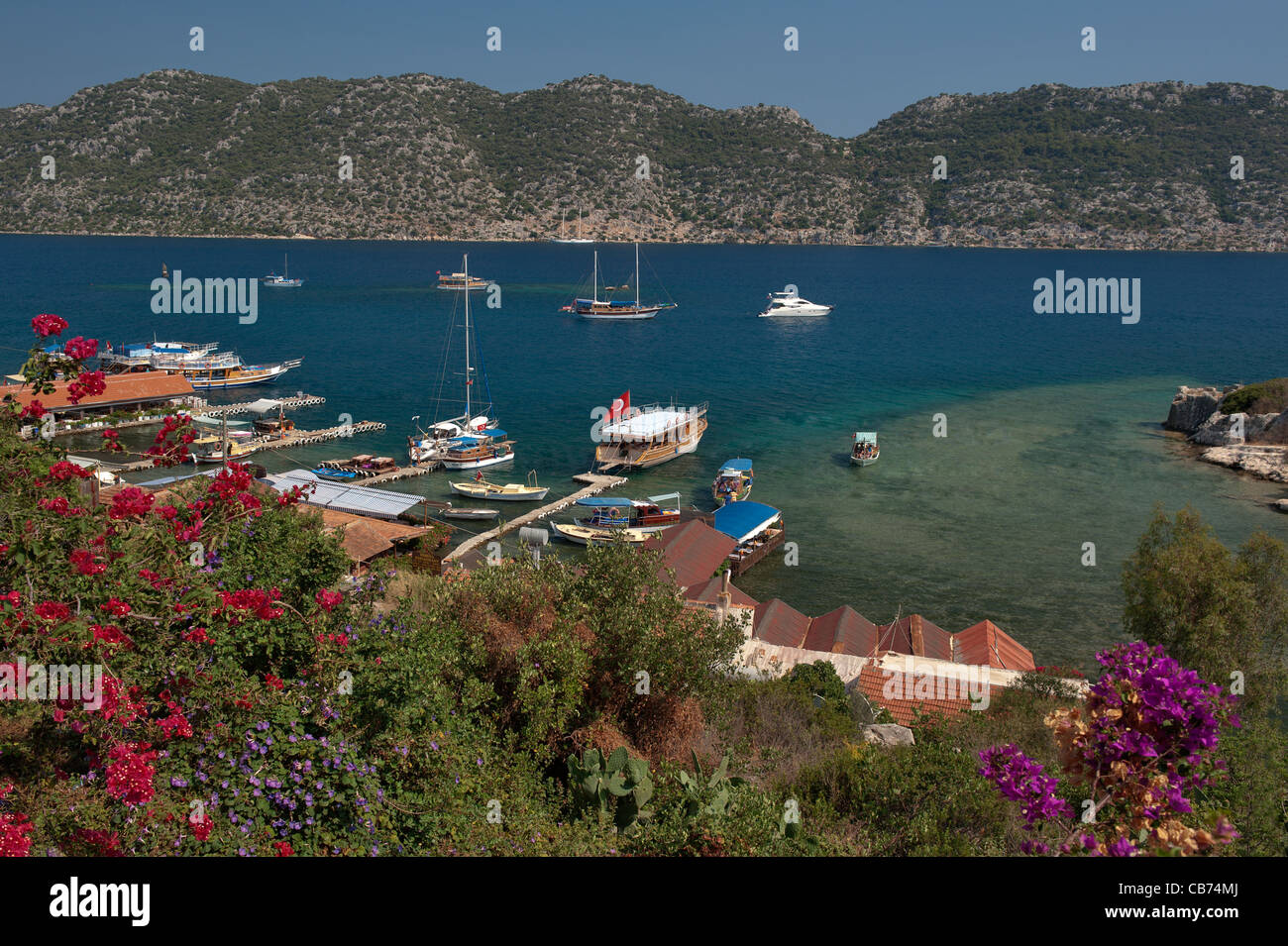 Vista panoramica di Kekova, Kalekoy, costa meridionale della Turchia Foto Stock