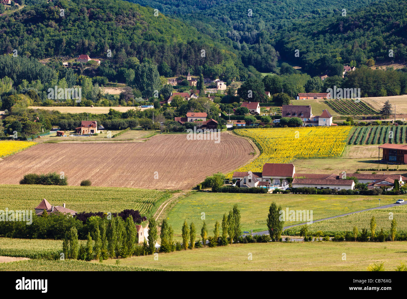 Terreni agricoli in vista del Dordogne, Francia, Europa Foto Stock