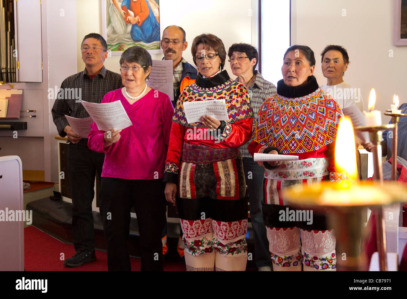 Chiesa coro, Kangaamiut, Groenlandia Foto Stock