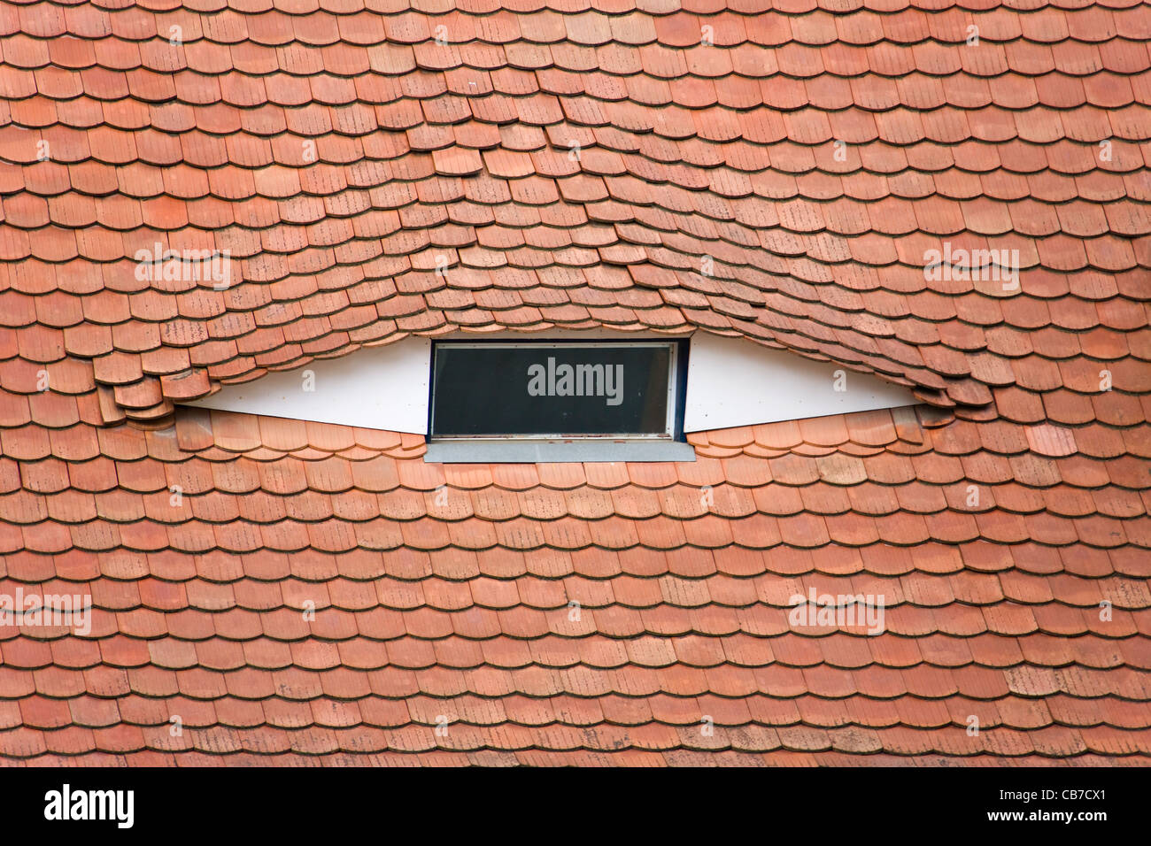 Occhio come finestre dormer in un tetto di tegole, Sibiu, Romania Foto Stock