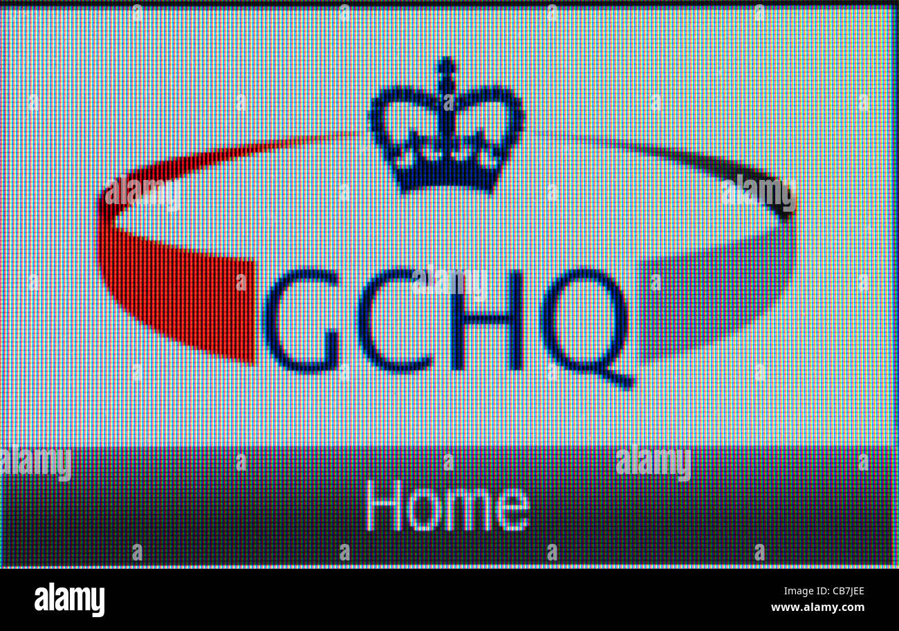Ampliamento del GCHQ logo dalla schermata del computer. Foto Stock