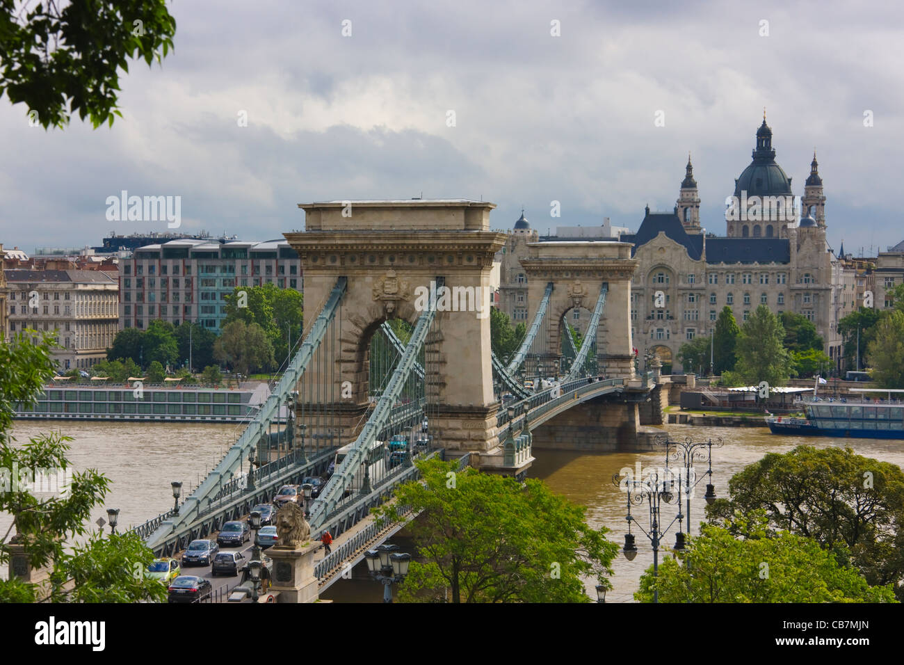 Il Ponte delle catene sul Danubio, Budapest, Ungheria Foto Stock