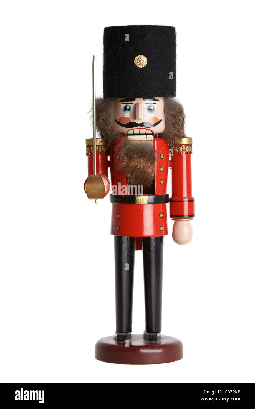 Tradizionale schiaccianoci su sfondo bianco Foto Stock