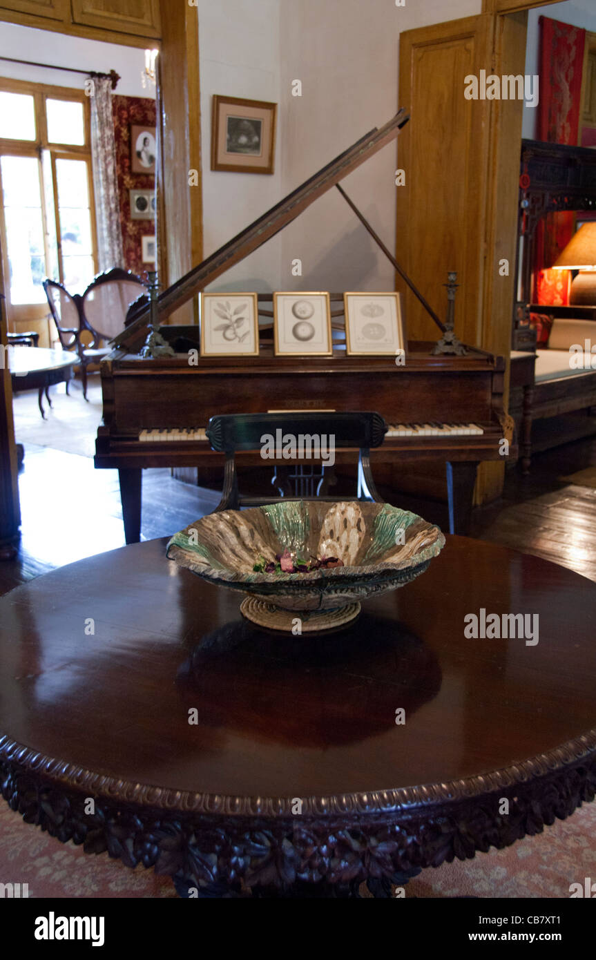 Isola di Mauritius. Eureka house, ammenda restaurata casa coloniale costruita nel 1834. interno con mobili vintage. Foto Stock