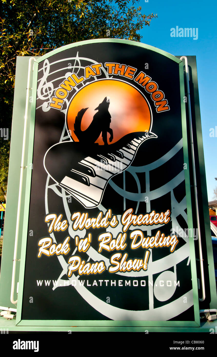 Ulula alla luna dueling piano bar segno su International Drive di Orlando, Florida Foto Stock