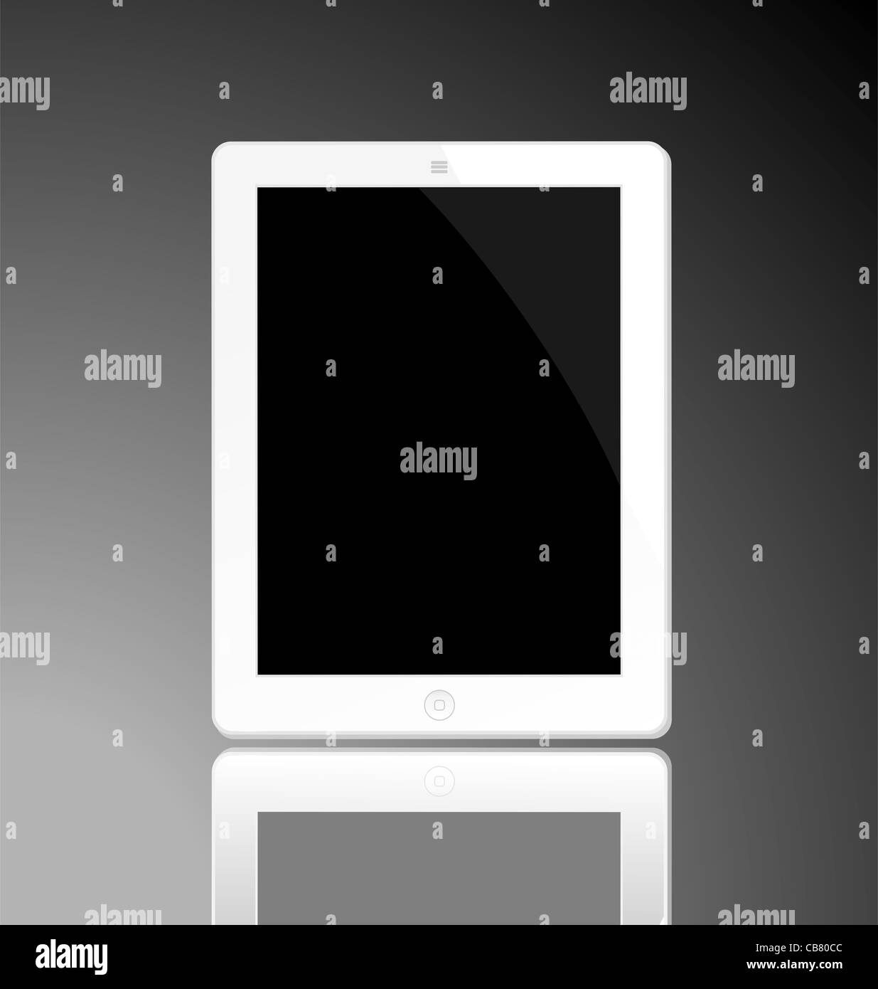 Illustrazione del acceso il computer tablet con la riflessione isolata su uno sfondo bianco - vettore Foto Stock