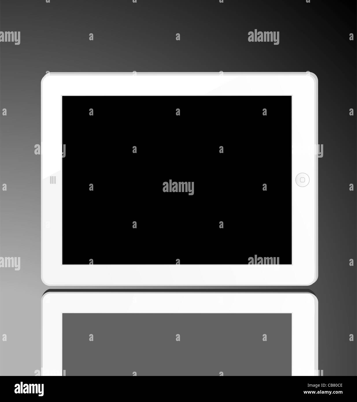 Illustrazione del acceso il computer tablet con la riflessione isolata su uno sfondo bianco - vettore Foto Stock