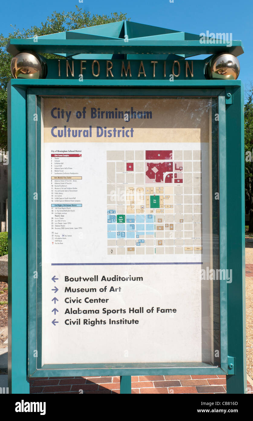 In Alabama, Birmingham, città di Birmingham il distretto culturale, mappa Foto Stock