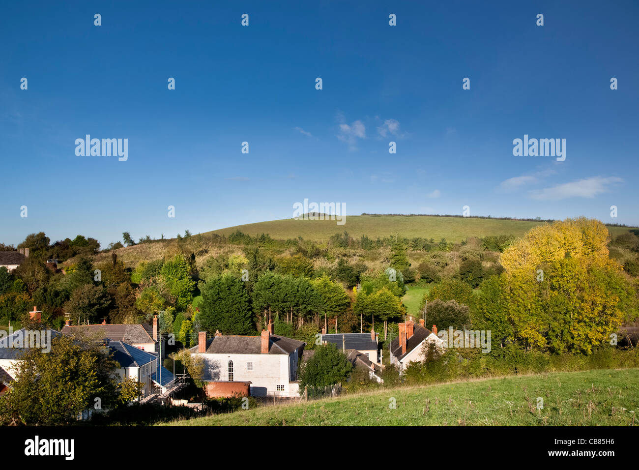 Downes Capo verde sito di campo che ha permesso di pianificazione per un alloggiamento station wagon, Crediton, Devon, Inghilterra Foto Stock