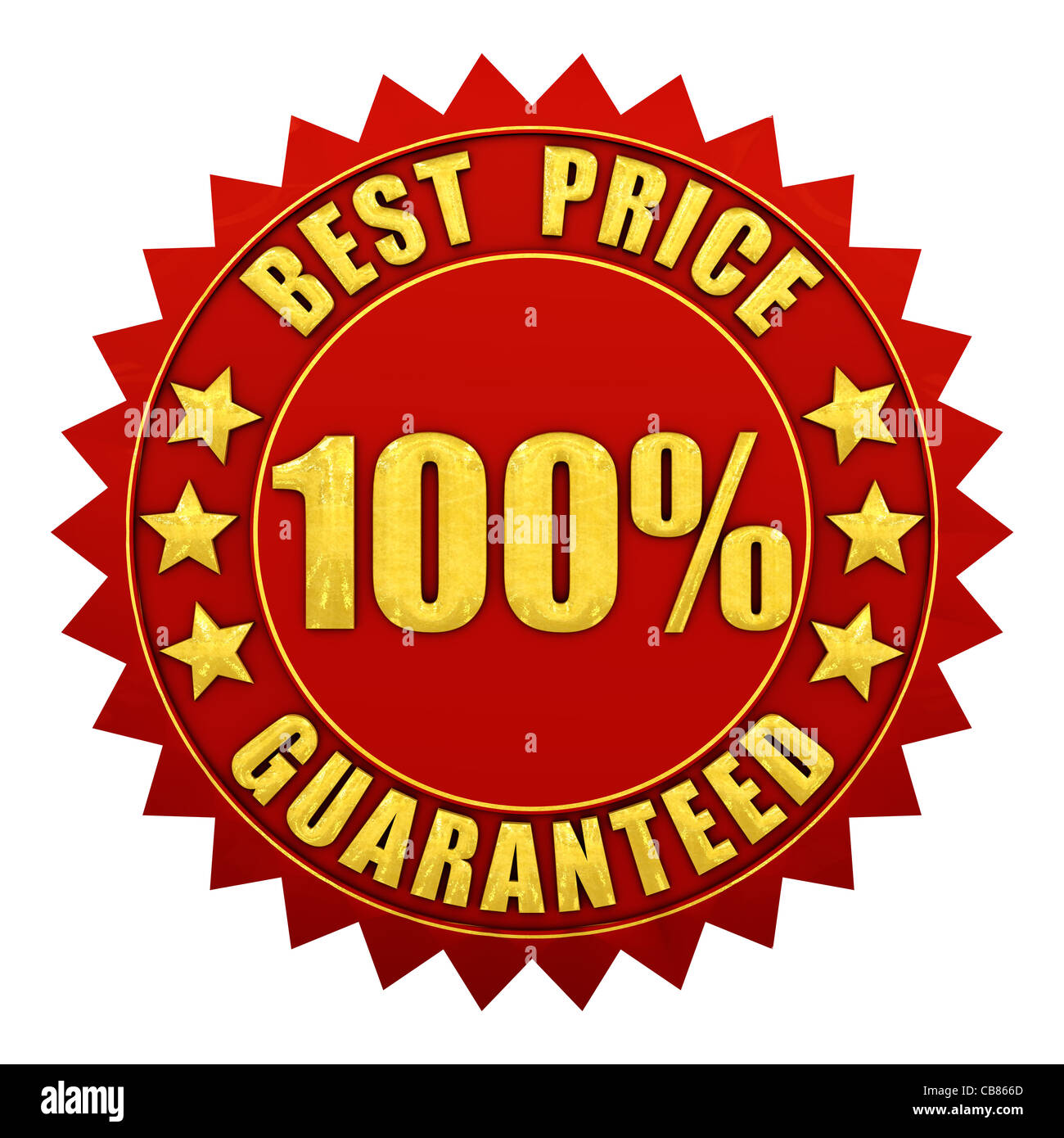 100% Miglior prezzo garantito , rosso e oro etichetta della garanzia isolata su bianco Foto Stock