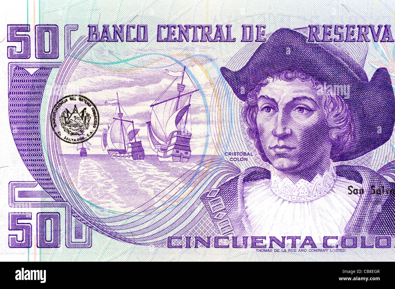 El Salvador 50 cinquanta Colòn Bank nota Foto stock - Alamy
