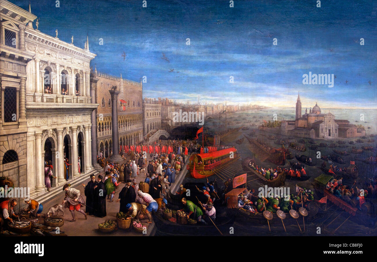 Shiavoni Quay a Venezia, da Leandro Bassano, della Reale Accademia di San Fernando, Madrid Spagna Foto Stock