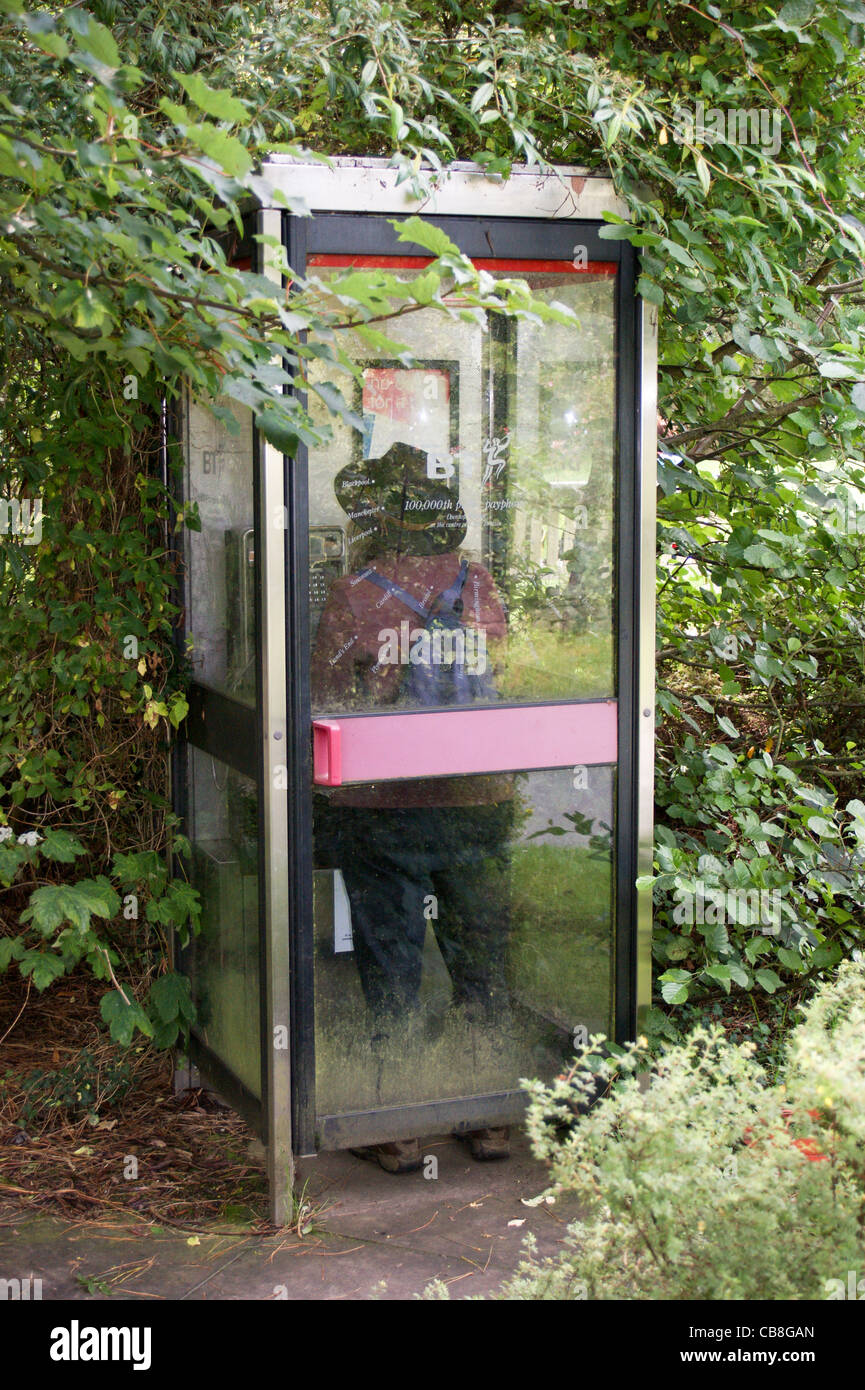Il 100.000° telefono pubblico a scatola ponte Dunsop, centro della Gran Bretagna nei pressi di Newton, foresta di Bowland, Lancashire, Inghilterra Foto Stock