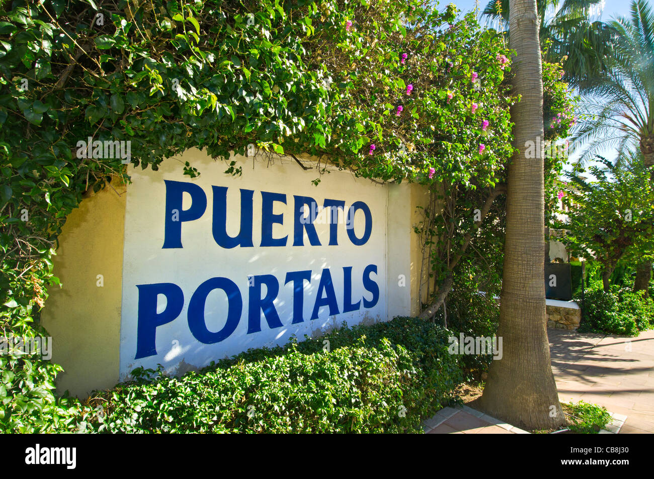 PUERTO PORTALS segno in entrata a Puerto Portals Marina Portals Nous Palma de Maiorca Isole Baleari Spagna Foto Stock