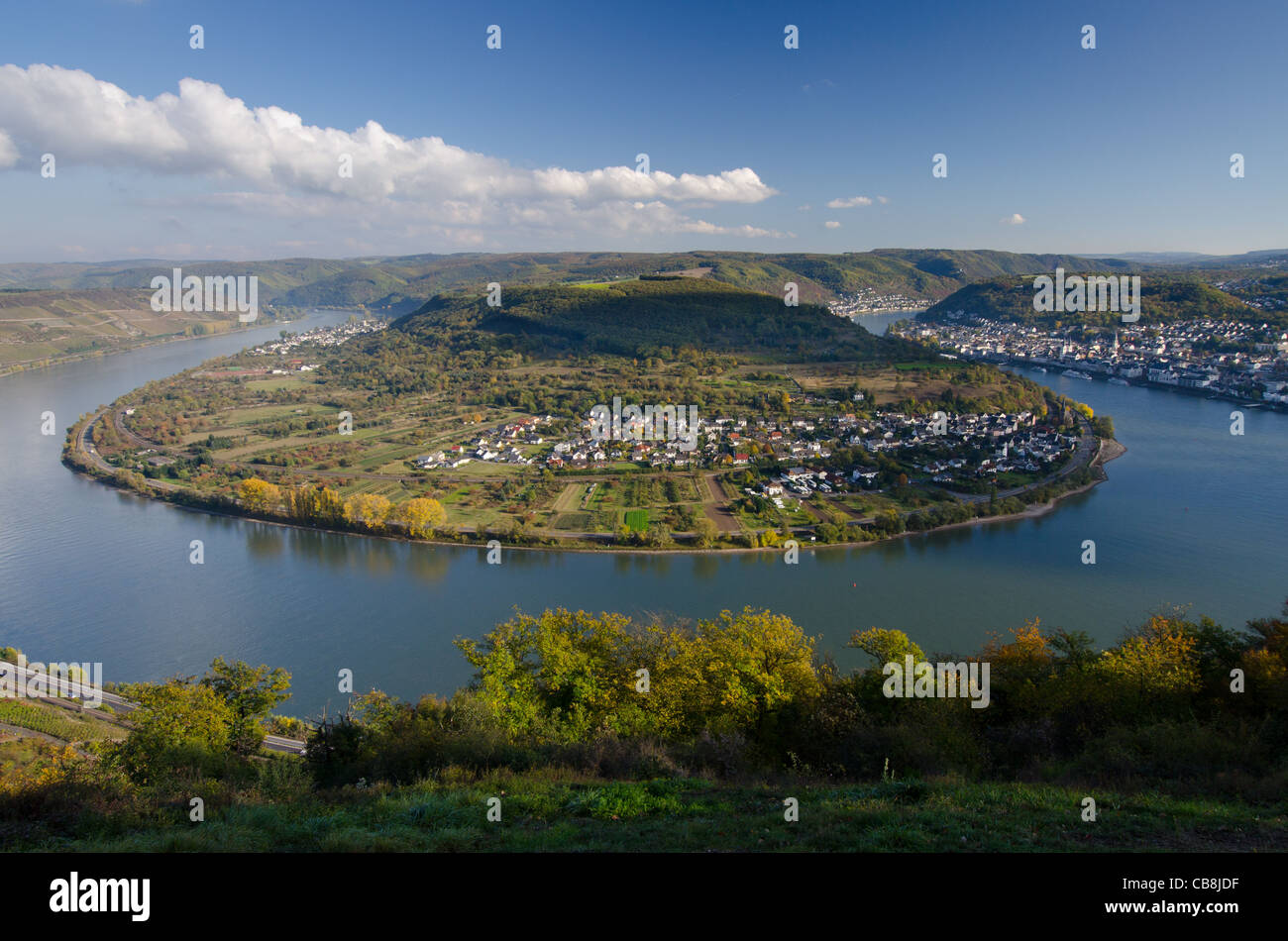 Valle del Reno piegare a Boppard Germania, autunno Foto Stock