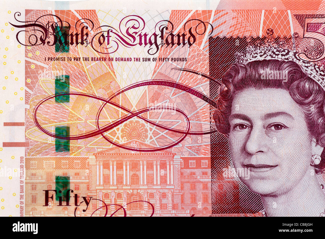 Sicurezza verde motion thread sul nuovo £50 cinquanta pound bank nota Foto Stock