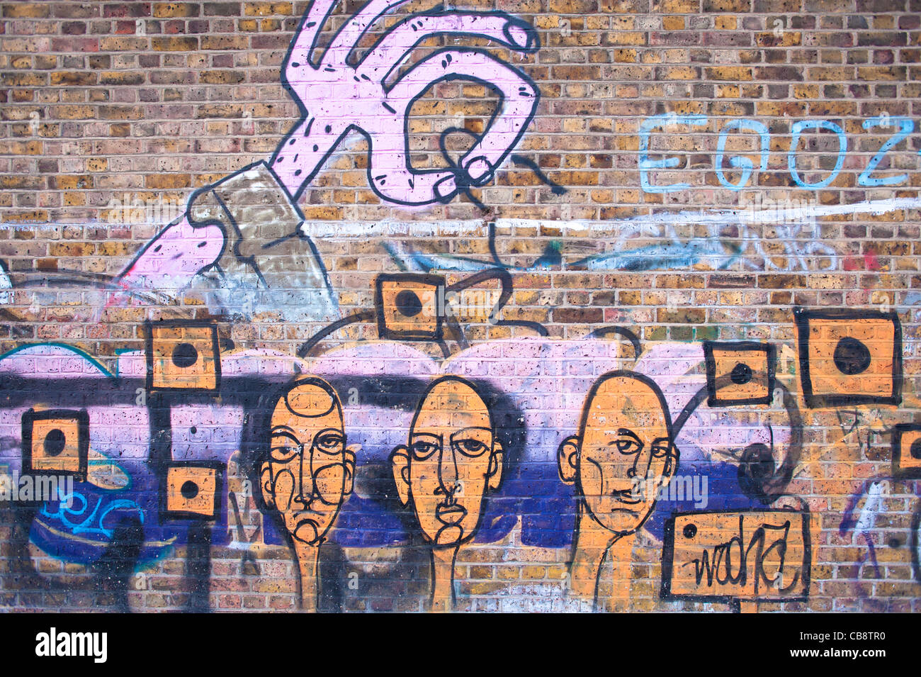 Graffiti da Lee canal, Hackney Wick, London, Regno Unito Foto Stock