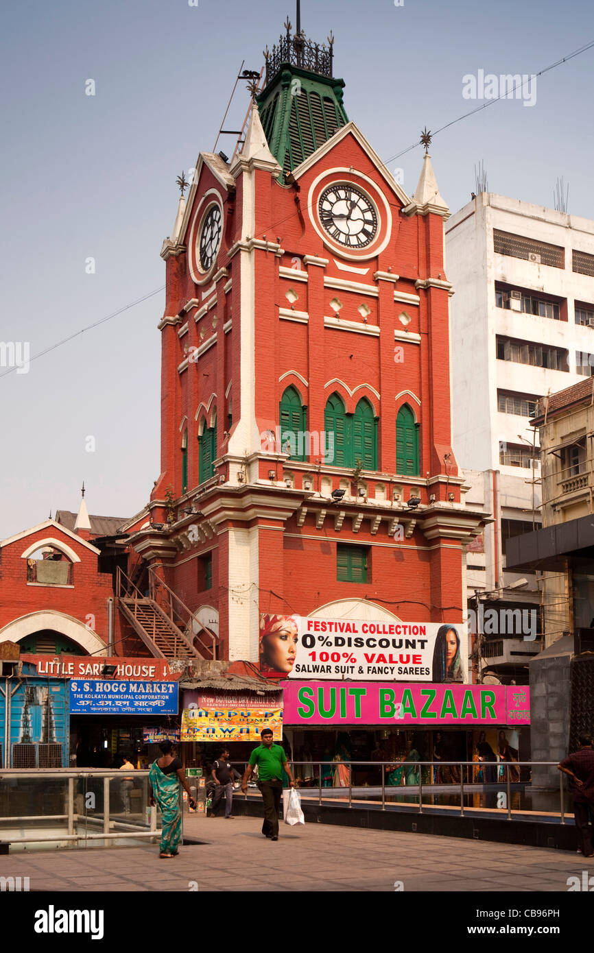 India Bengala Occidentale, Calcutta, Chowringhee, Lindsay Street, Nuovo Mercato, Torre dell'orologio Foto Stock
