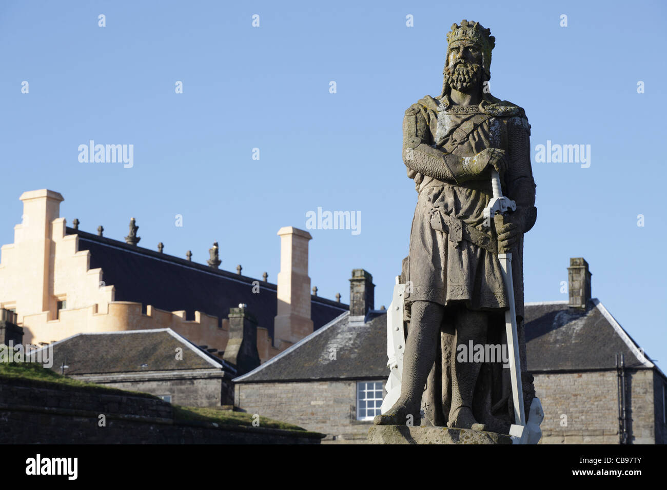 Statua di Re Robert the Bruce sulla spianata del Castello di Stirling, Scozia, Regno Unito Foto Stock