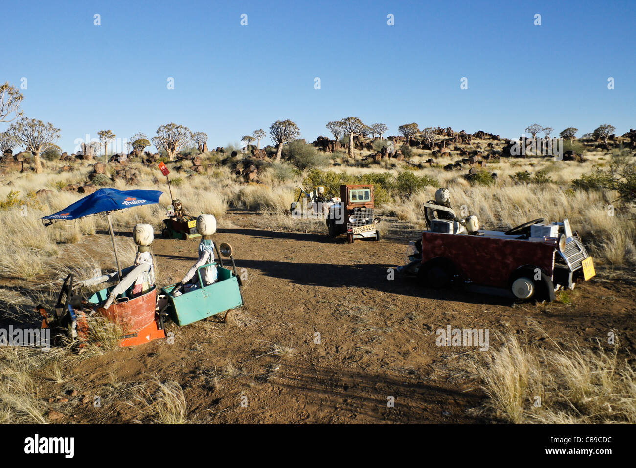 "Junkyard art' a Garas Quiver Tree Park, Gariganus Farm, Namibia Foto Stock