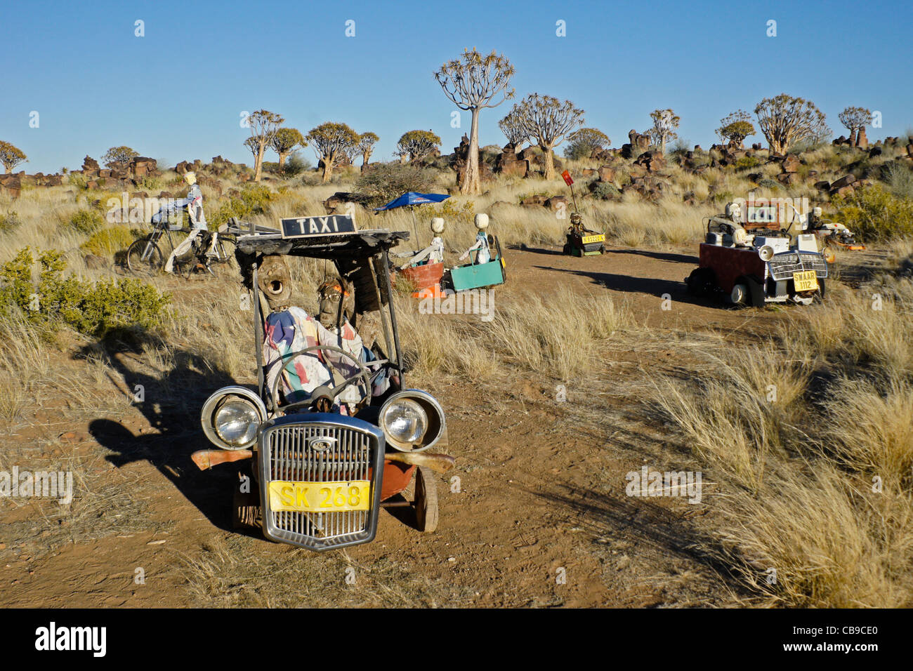 "Junkyard art' a Garas Quiver Tree Park, Gariganus Farm, Namibia Foto Stock