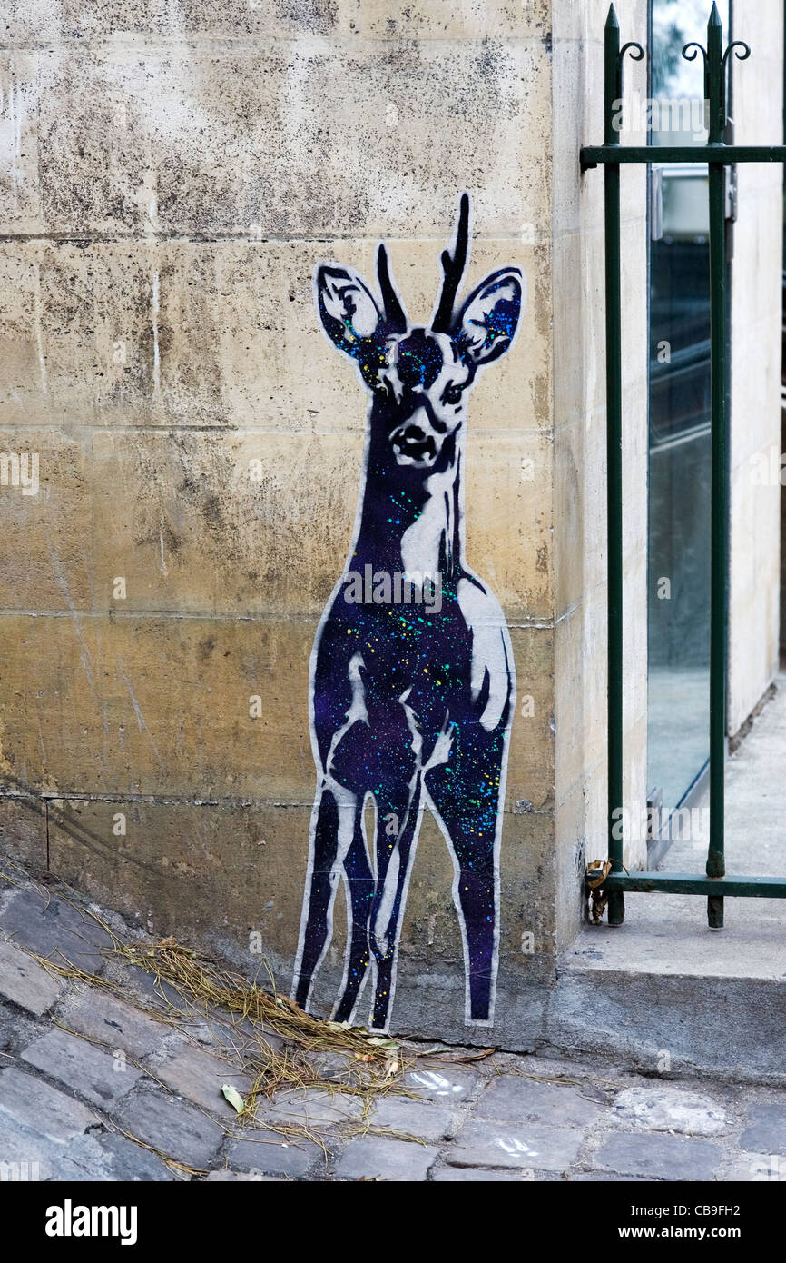 Street Art Graffiti Deer Montmartre Parigi Francia Foto Stock