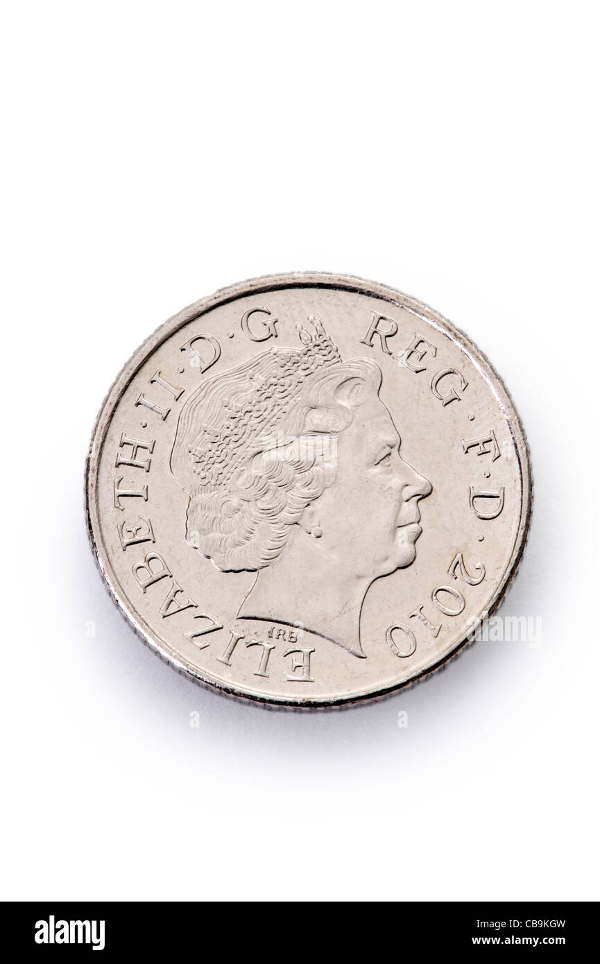 Un singolo dieci pence pezzo british coin isolata contro uno sfondo bianco Foto Stock