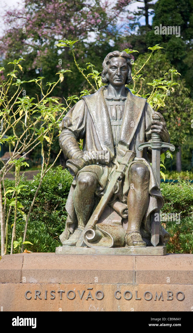 Statua di Cristoforo Colombo, Parque de Santa Catarina (Santa Catarina Park), Funchal, Madeira Foto Stock