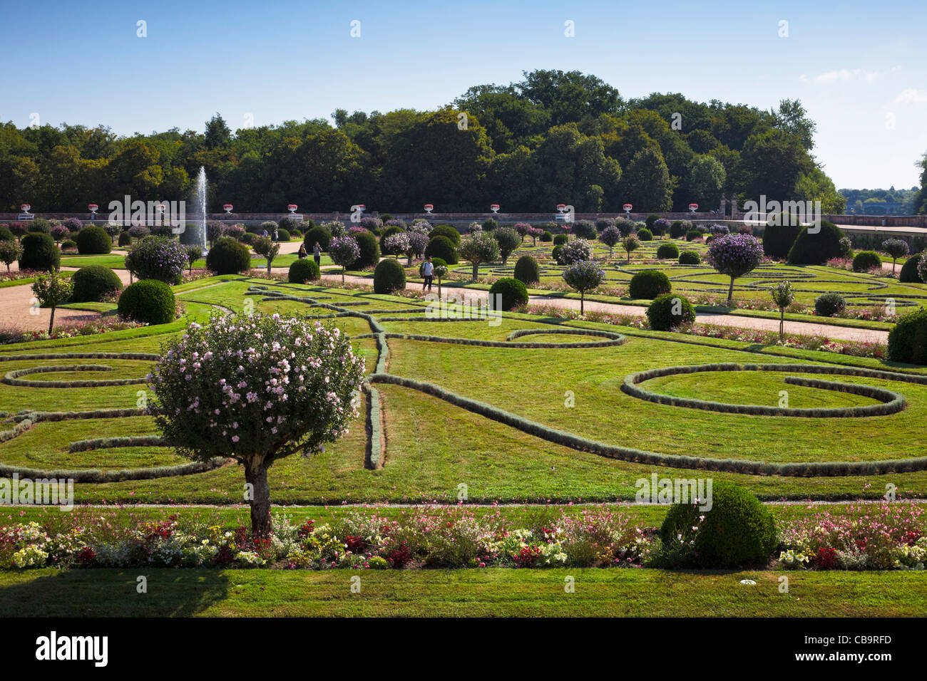 Diane de Poitiers giardino formale al castello di Chenonceau, Valle della Loira, Francia Foto Stock