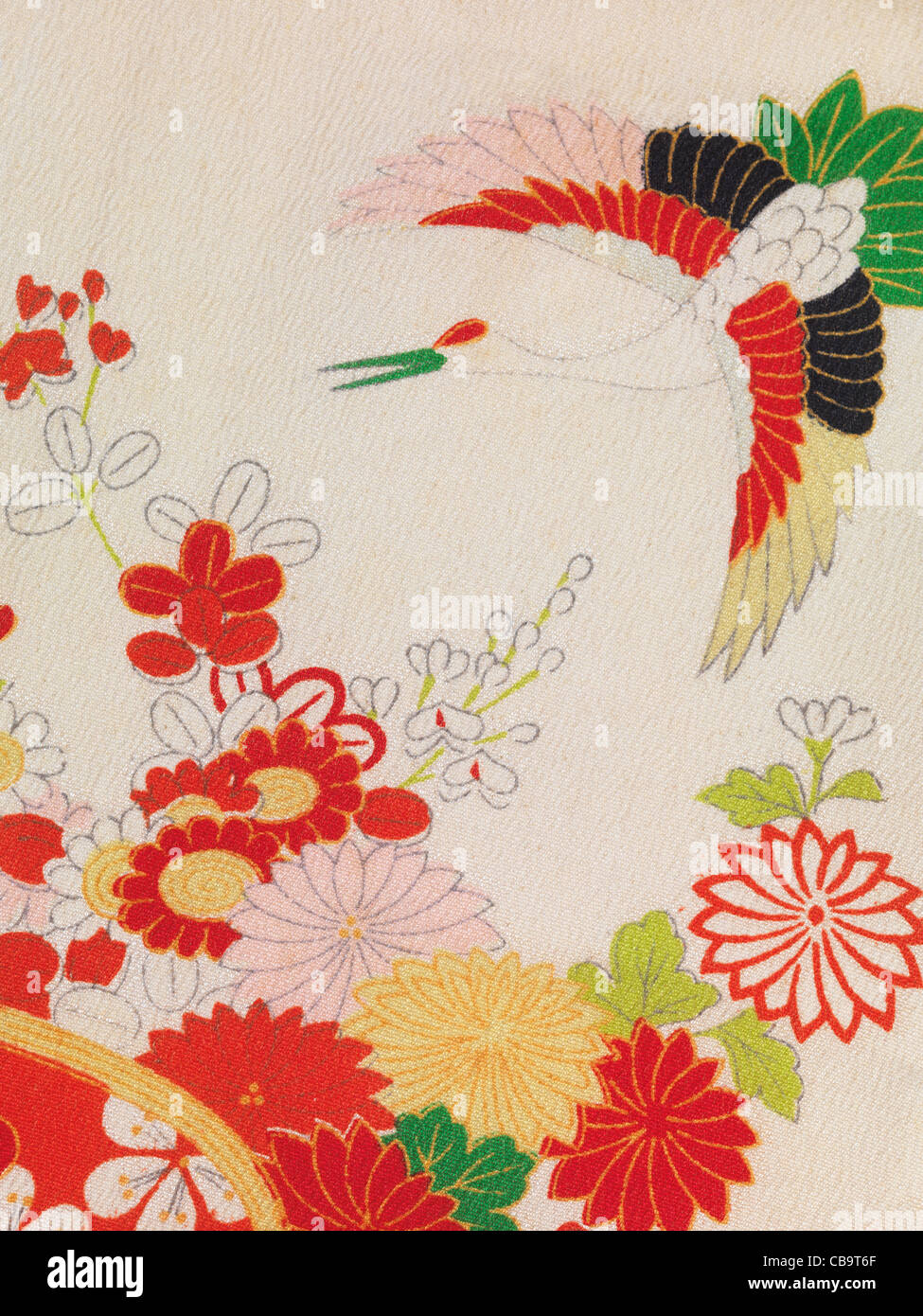 Motivi floreali colorati frammento di vintage di seta kimono giapponese modello di tessuto Foto Stock