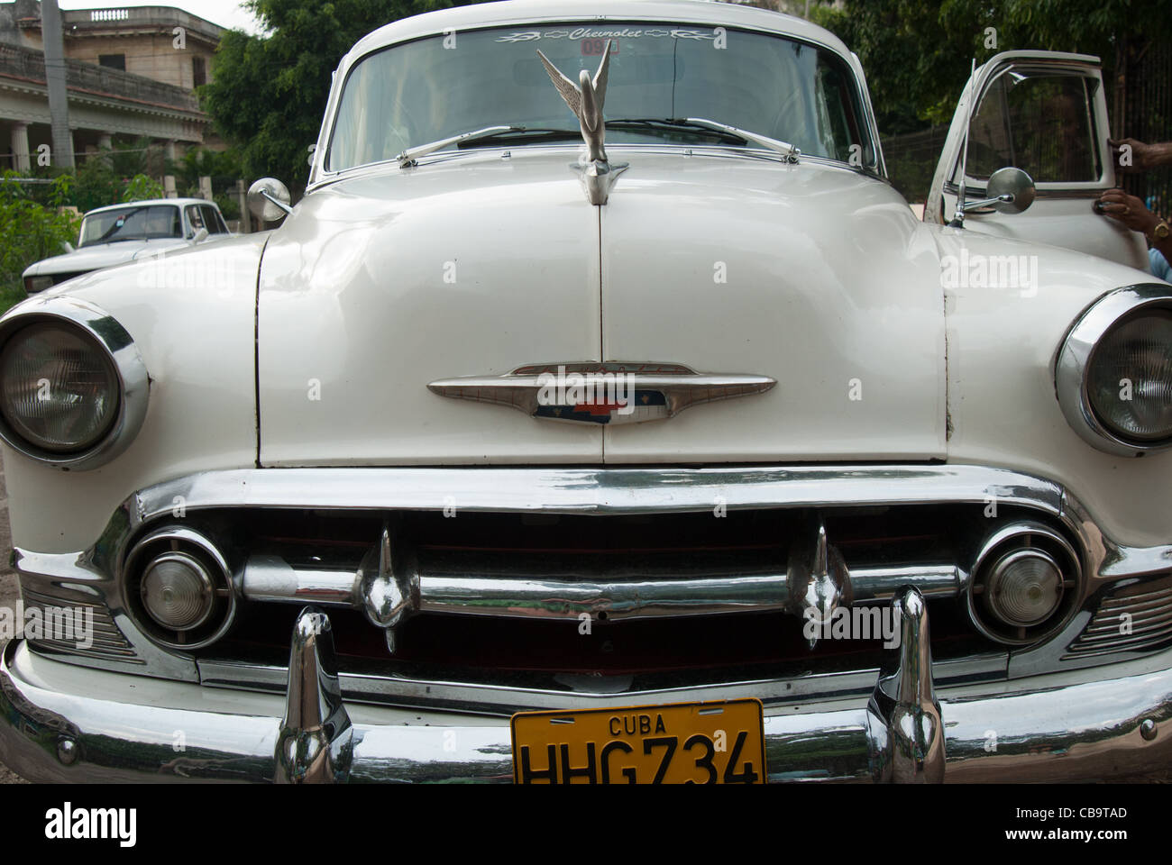White Chevrolet, vecchia vettura americana Havana Cuba Foto Stock