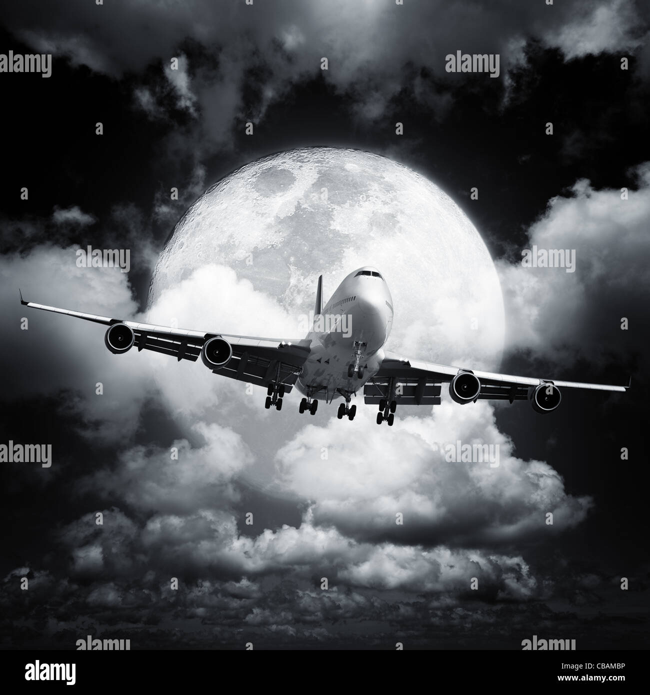 Volo di notte. Composizione quadrata in alta risoluzione. Foto Stock