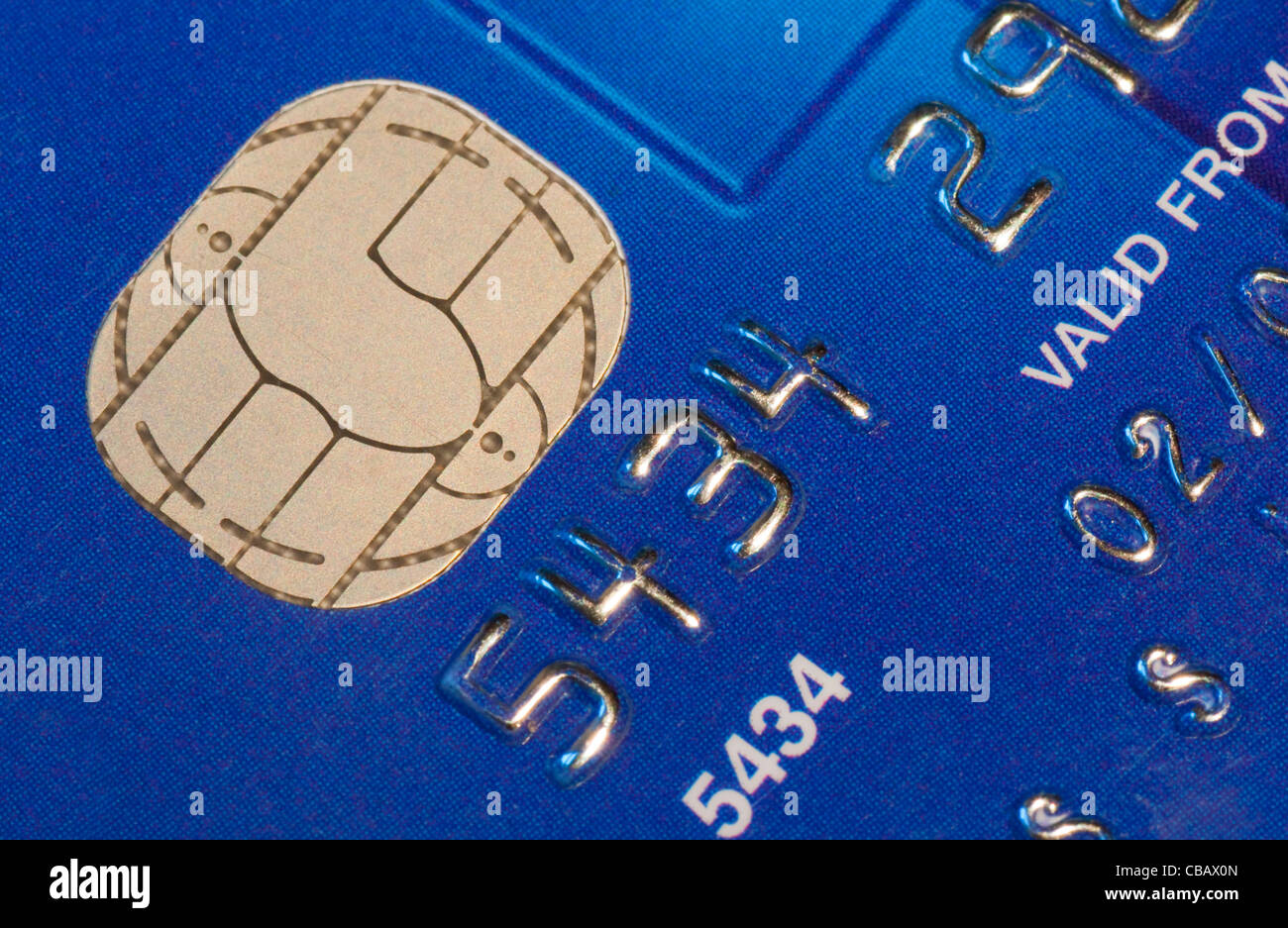 Vista macro di un chip e pin carta di credito Foto Stock