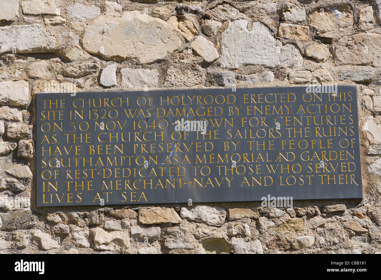 Cartello, Holyrood Chiesa o Rood santa Chiesa, High Street, Southampton, Hampshire, Inghilterra, Regno Unito Foto Stock