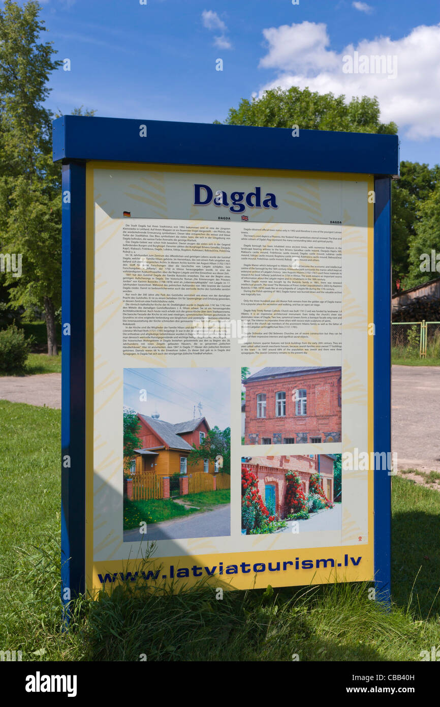 Tourist Information board, Dagda, Kraslava distretto, Latgale, Lettonia Foto Stock