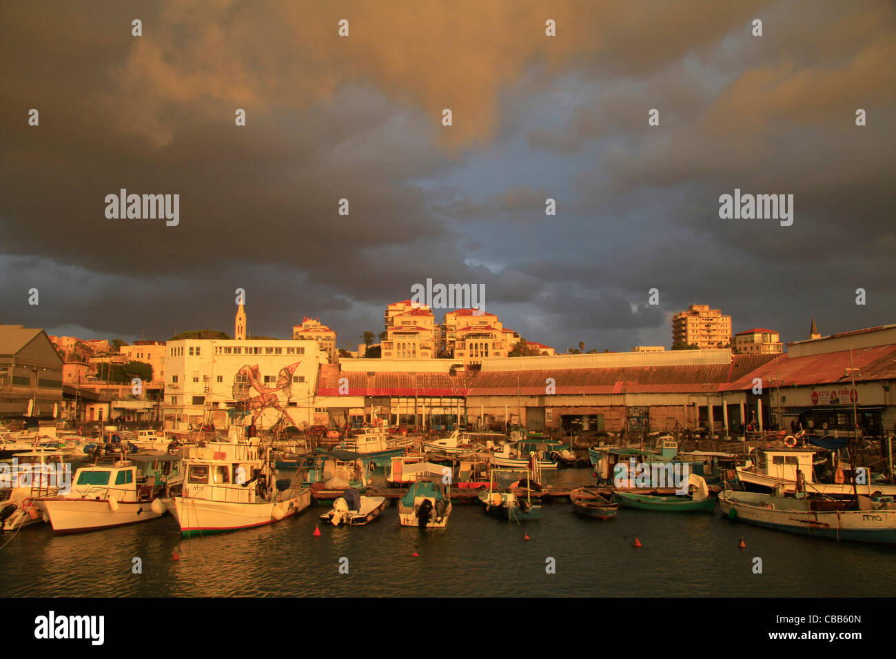 Israele, Tel Aviv-Yafo, tramonto a Giaffa antica porto Foto Stock