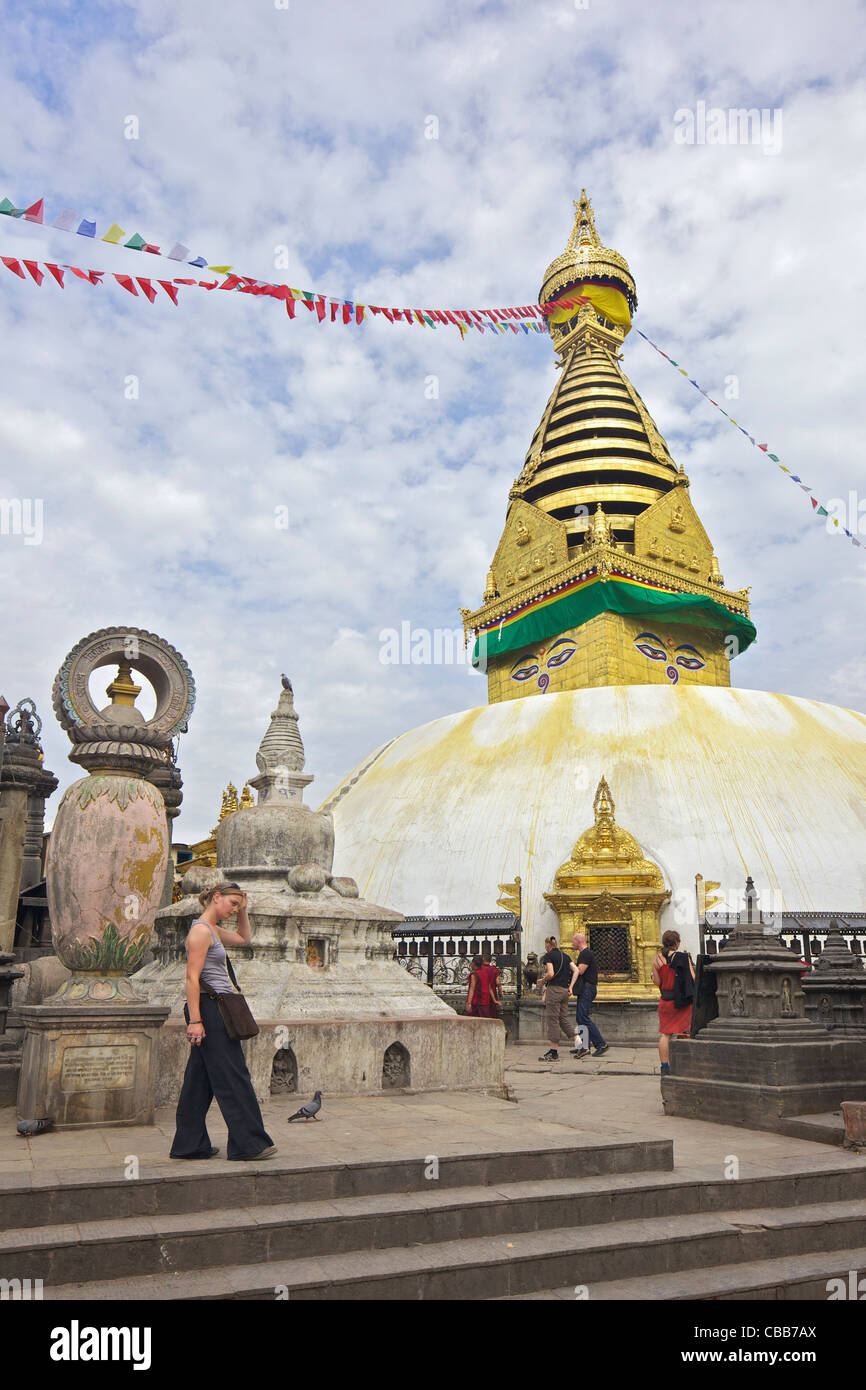 Swayambhunath Stupa, Monkey Temple, Sito Patrimonio Mondiale dell'UNESCO, Kathmandu, Nepal, Asia Foto Stock