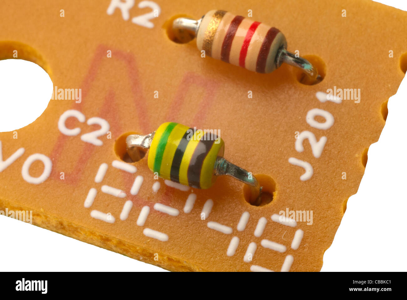 Scheda circuito chip closeup colore colorato componenti di organo di collegamento del computer design decorazione digitale elettrico elettrico Foto Stock