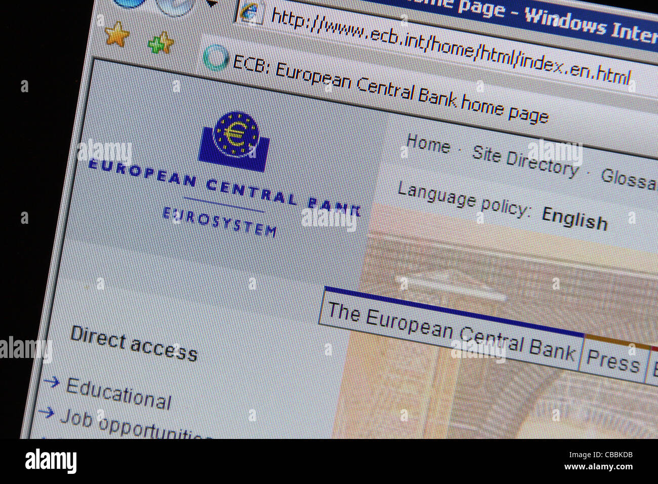 Bce banca centrale europea Sito ecb.int Foto Stock