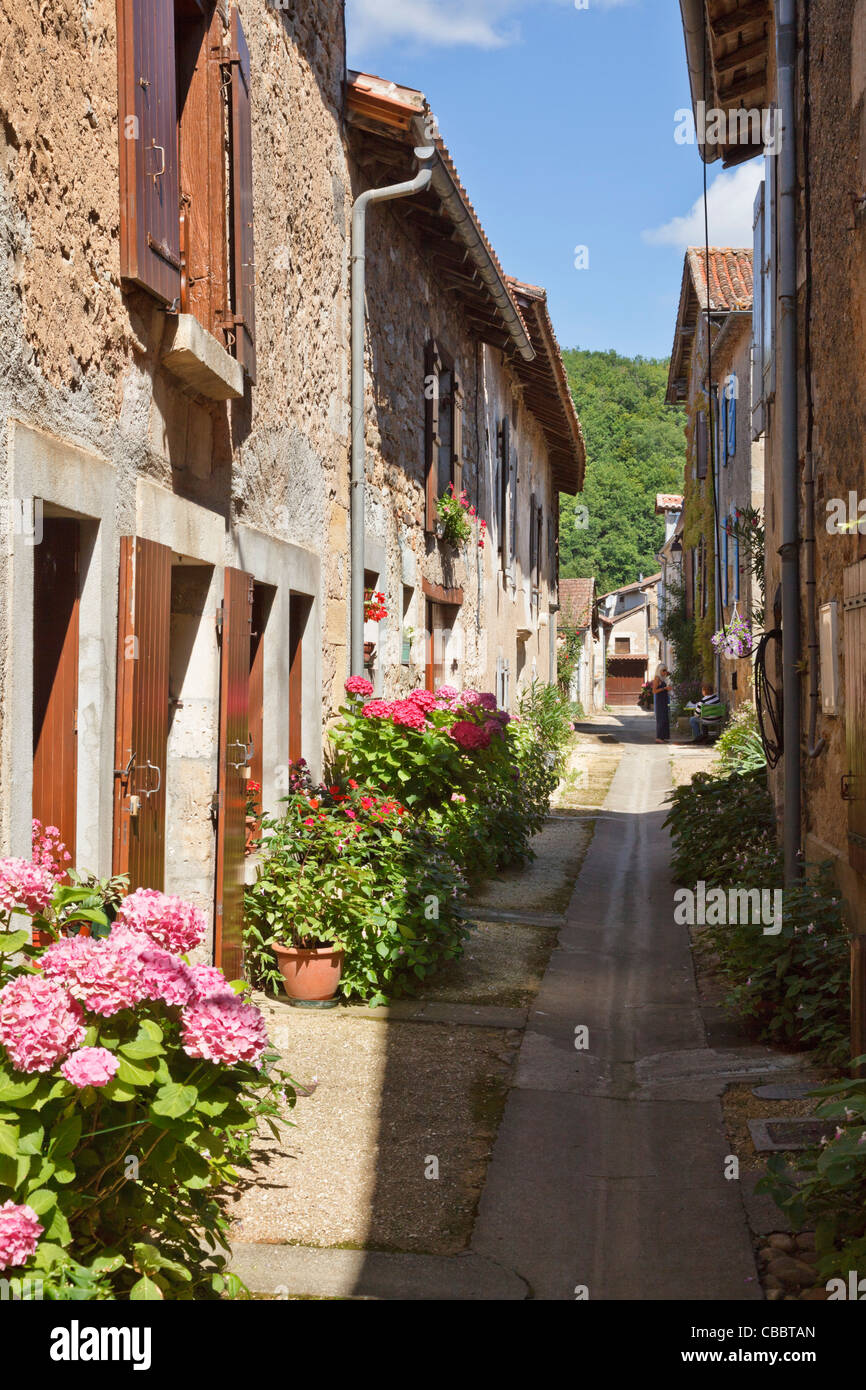 Vicolo in St Jean de Cole, Dordogne, Francia Foto Stock