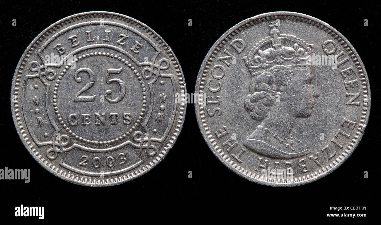 25 centesimi moneta, Belize, 2003 Foto Stock