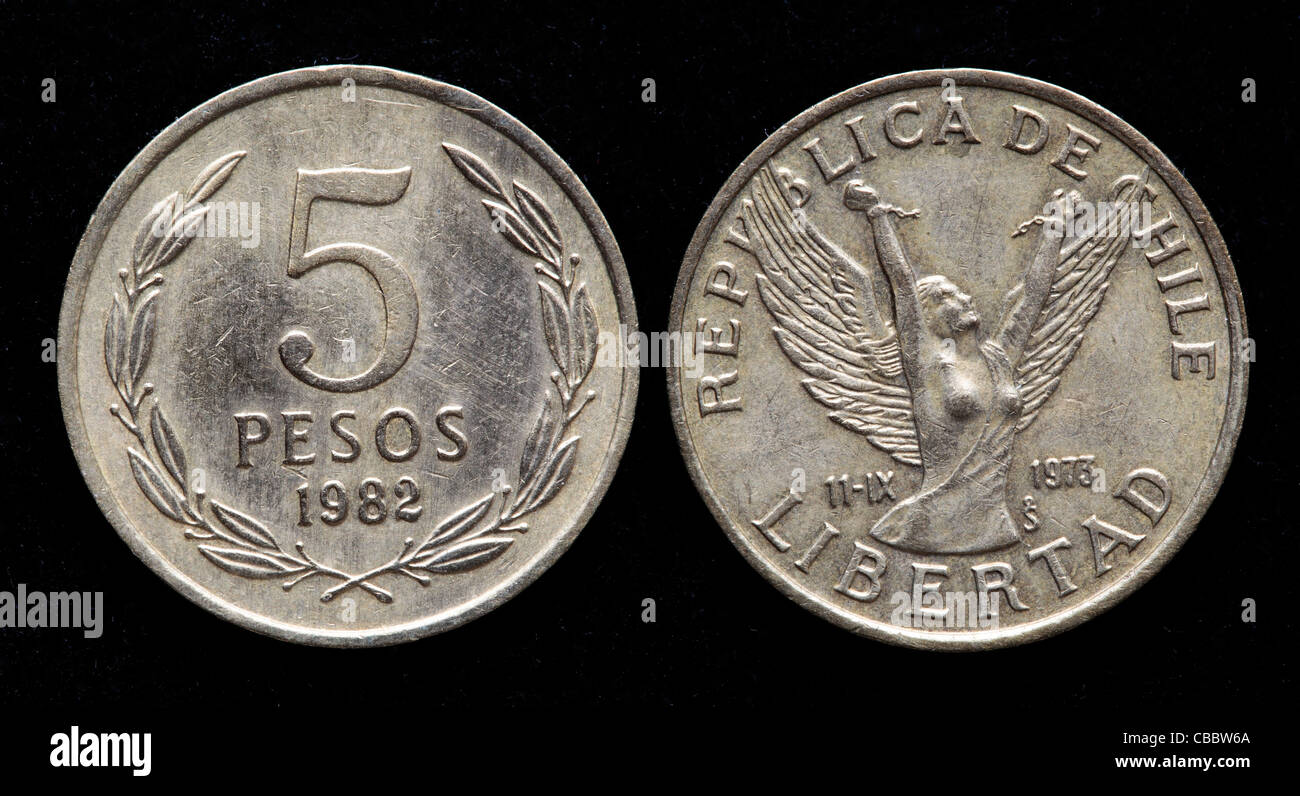 5 pesos coin, Cile, 1982 Foto Stock